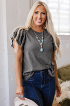 Dark Grey Layered Ruffle Short Sleeve Round Neck Top - Goddess Vibes