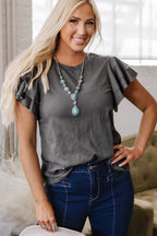 Dark Grey Layered Ruffle Short Sleeve Round Neck Top - Goddess Vibes