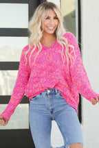 Dark Pink Colorful Spots Knitted V Neck Casual Sweater - Goddess Vibes