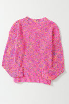 Dark Pink Colorful Spots Knitted V Neck Casual Sweater - Goddess Vibes