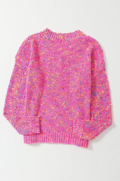 Dark Pink Colorful Spots Knitted V Neck Casual Sweater - Goddess Vibes