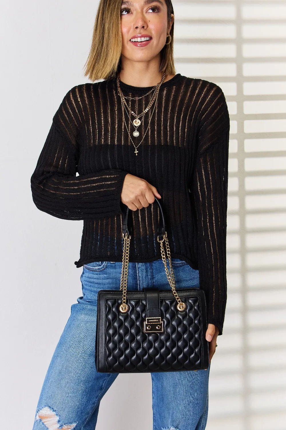 David Jones Quilted PU Leather Handbag - Crowned Energy CO.