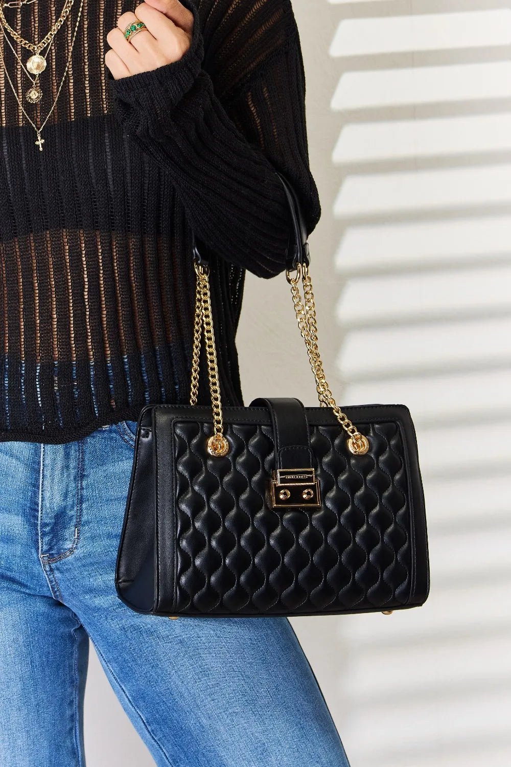David Jones Quilted PU Leather Handbag - Crowned Energy CO.