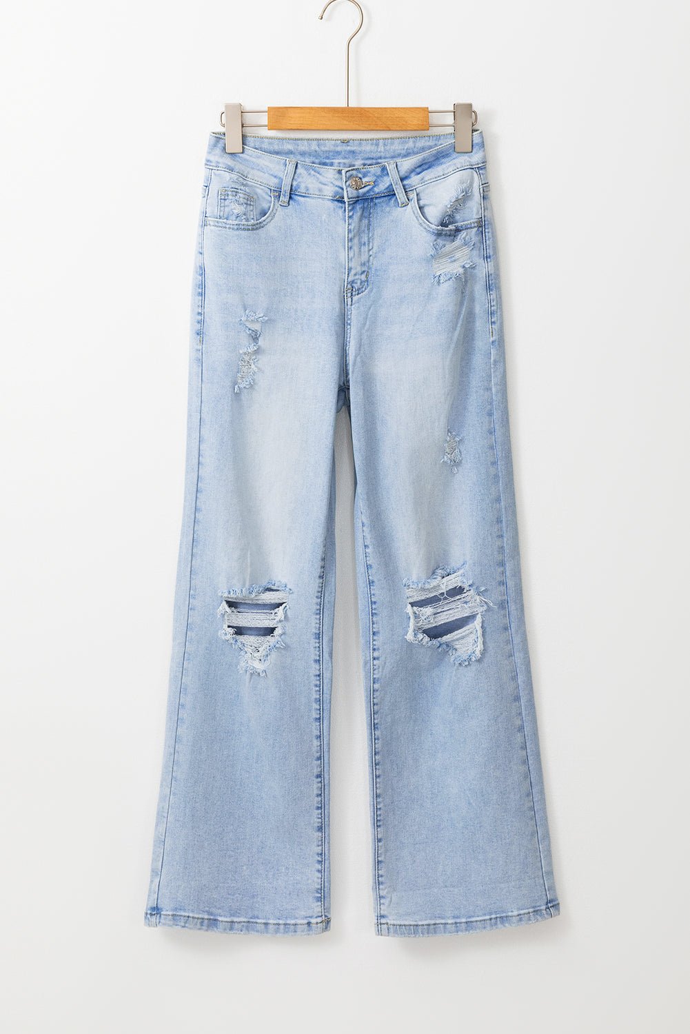 DEAR - LOVER Beau Blue Vintage Light Wash Distressed Flare Jeans - Crowned Energy CO.