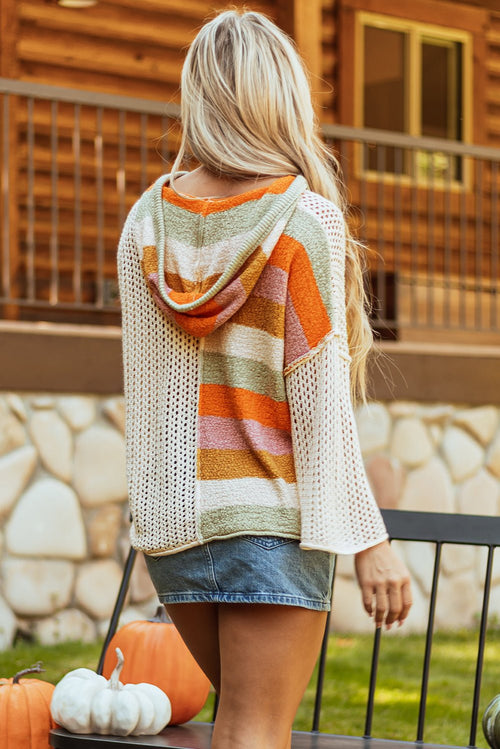 Crowned Energy CO. Beige / S / 100%Acrylic Dear-Lover Dropshipping Sweaters & Cardigans/Sweaters DEAR-LOVER Beige Oversized Colorblock V Neck Hooded Sweater