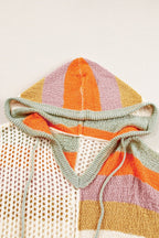 DEAR - LOVER Beige Oversized Colorblock V Neck Hooded Sweater - Crowned Energy CO.