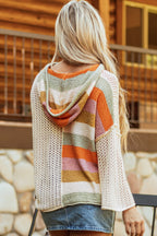 DEAR - LOVER Beige Oversized Colorblock V Neck Hooded Sweater - Crowned Energy CO.