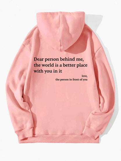 Dear Person Behind Me Hoodie – Cozy Unisex Plush Letter Print Sweatshirt - Goddess Vibes