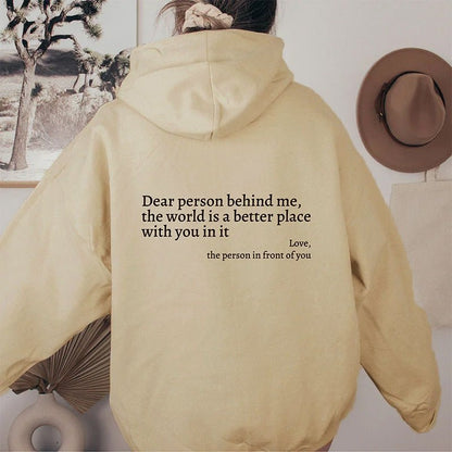 Dear Person Behind Me Hoodie – Cozy Unisex Plush Letter Print Sweatshirt - Goddess Vibes