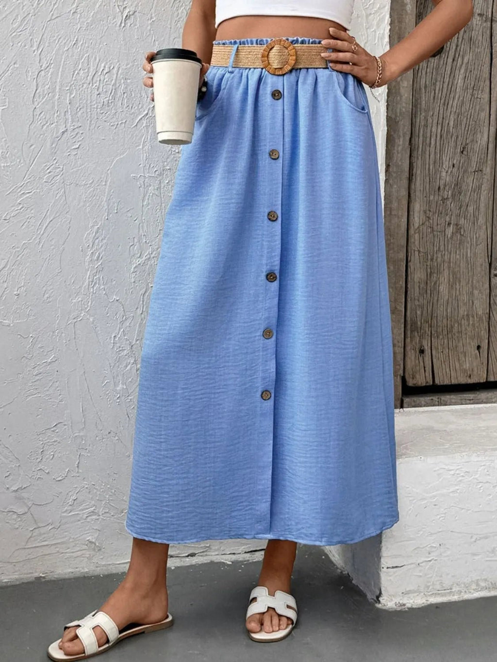 Decor Button Front Midi Skirt – High Waist Casual Chic Women’s Skirt - Crowned Energy CO.