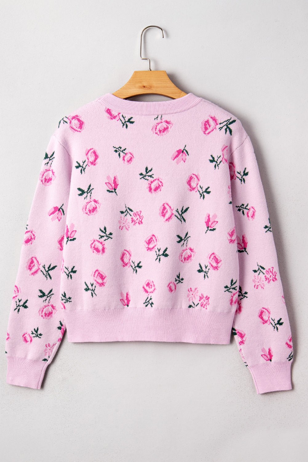 Delicacy Sweet Floral Print Drop Shoulder Cropped Sweater - Crowned Energy CO.