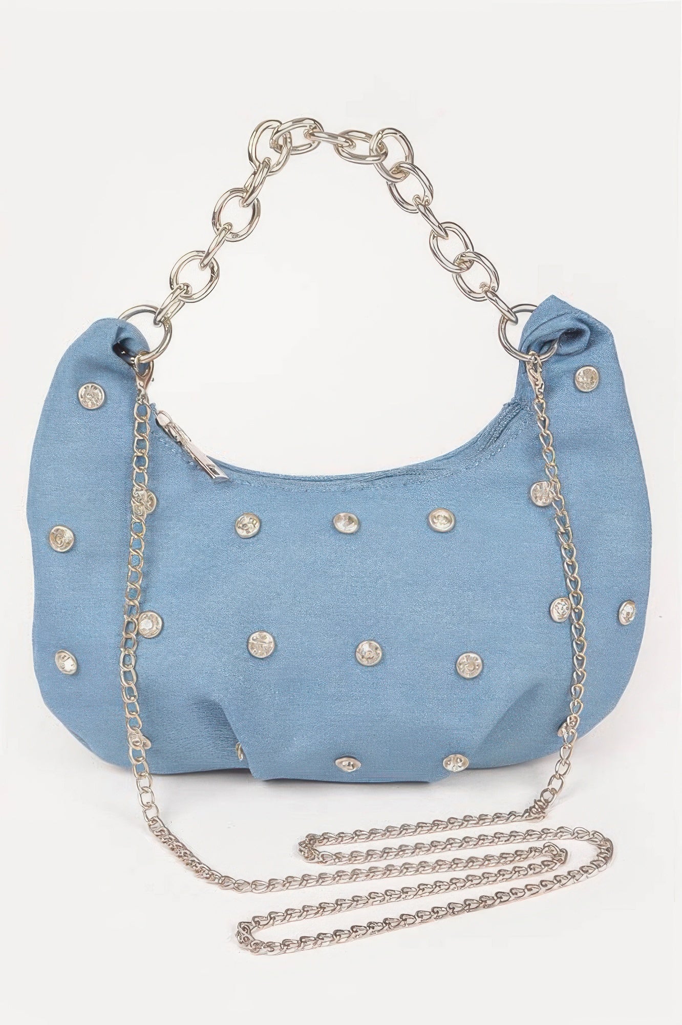 Denim Stone Stud Chain Handle Bag - Crowned Energy CO.