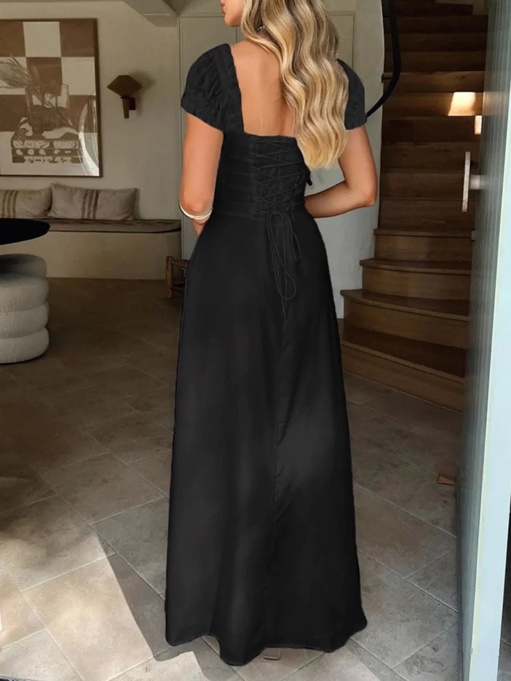 Devine Sweetheart Neck Short Sleeve Maxi Dress - Crowned Energy CO.
