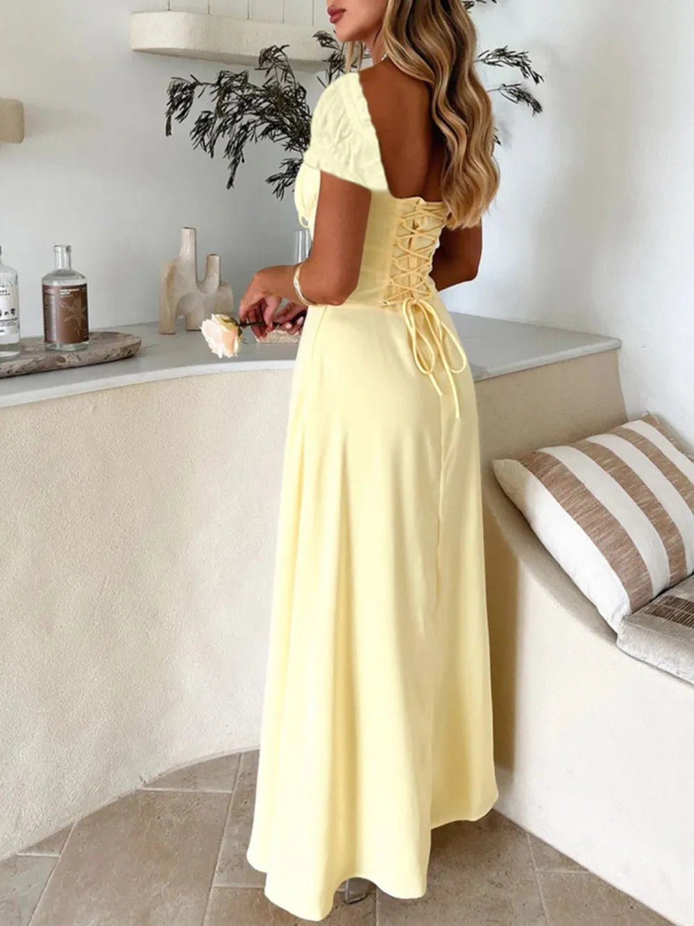 Devine Sweetheart Neck Short Sleeve Maxi Dress - Crowned Energy CO.