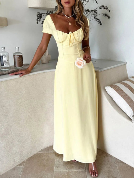 Devine Sweetheart Neck Short Sleeve Maxi Dress - Crowned Energy CO.