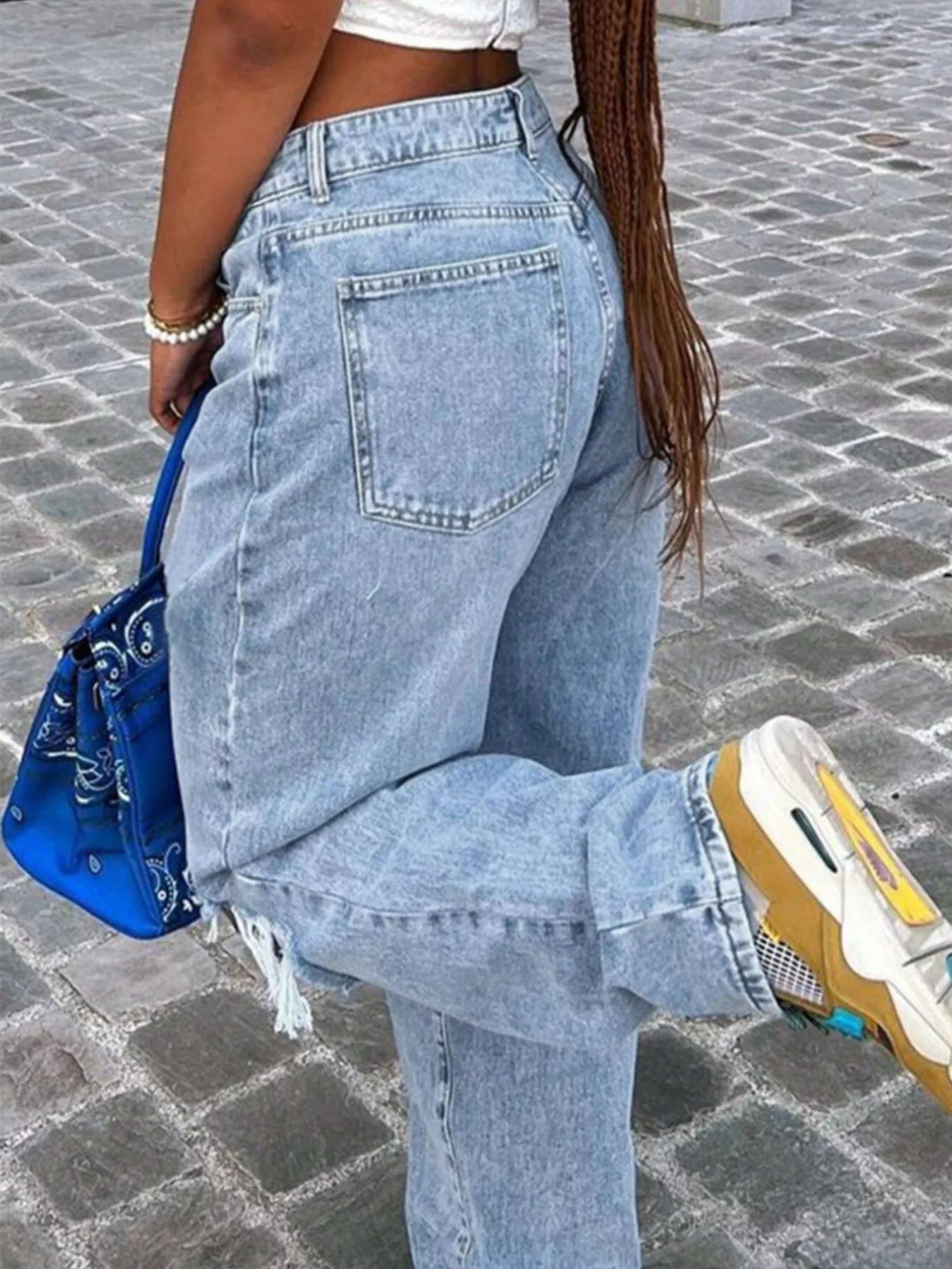 Distressed High - Waisted Jeans - Crowned Energy CO.