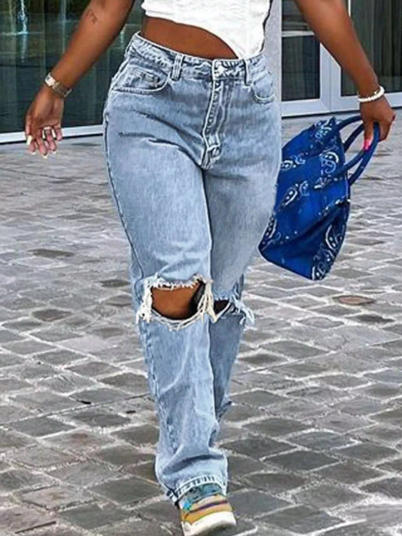 Distressed High - Waisted Jeans - Crowned Energy CO.