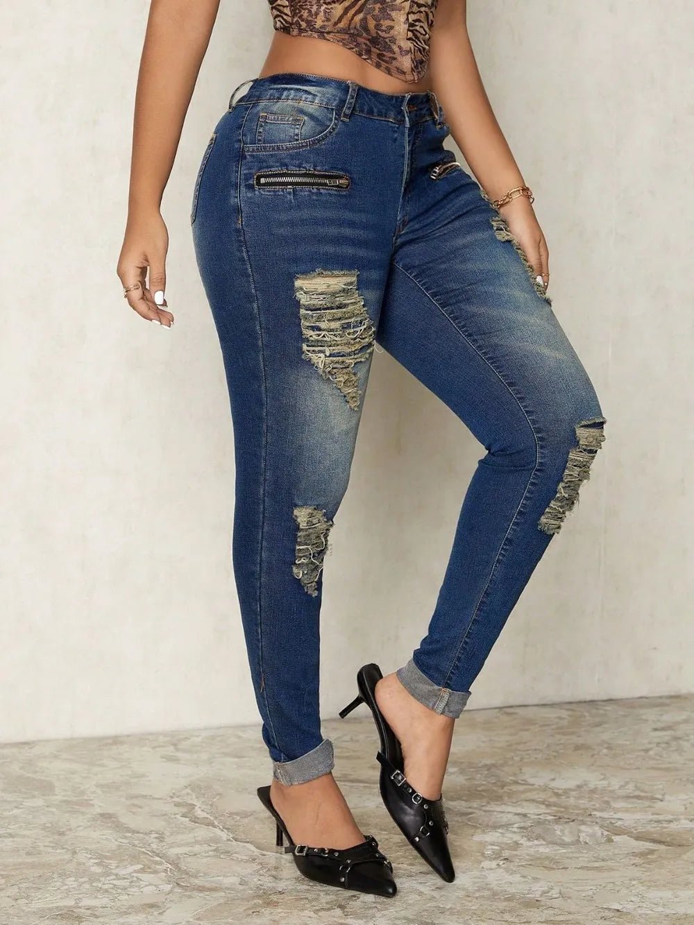 Distressed Skinny Jeans - Crowned Energy CO.