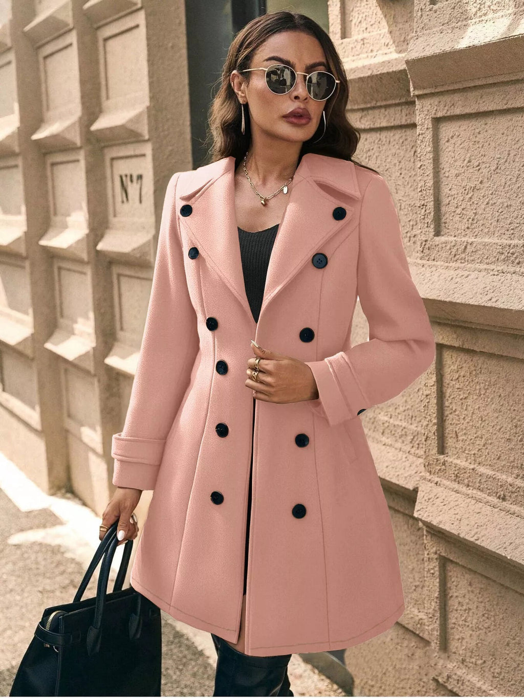 Double - Breasted Wool Blend Overcoat - Crowned Energy CO.