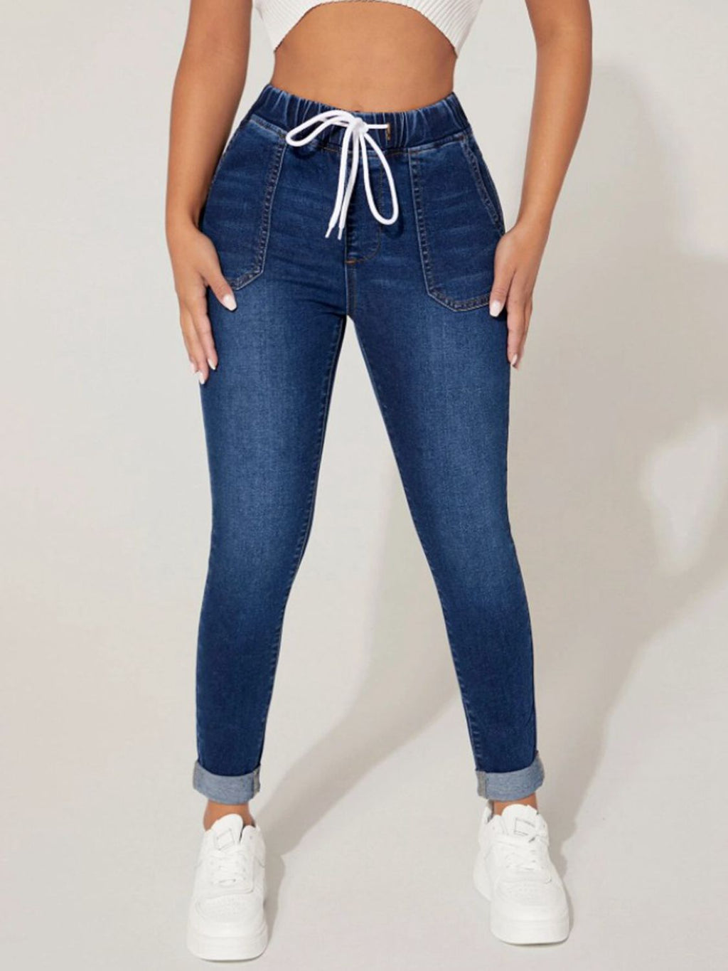 Drawstring Cropped Jeans - Crowned Energy CO.