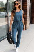 Drawstring Round Neck Sleeveless Jumpsuit - Crowned Energy CO.