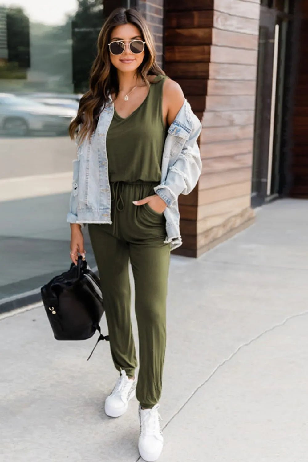 Drawstring Round Neck Sleeveless Jumpsuit - Crowned Energy CO.