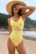 Drawstring Ruched V - Neck One - Piece Swimwear - Crowned Energy CO.