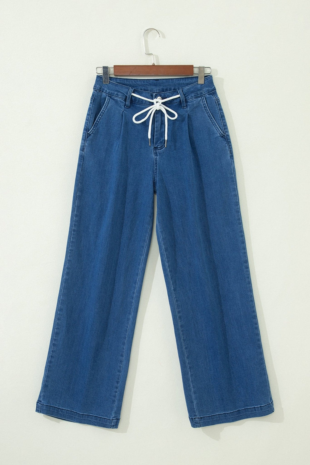 Dusk Blue Lace - up Pull on Wide Leg Jeans - Crowned Energy CO.