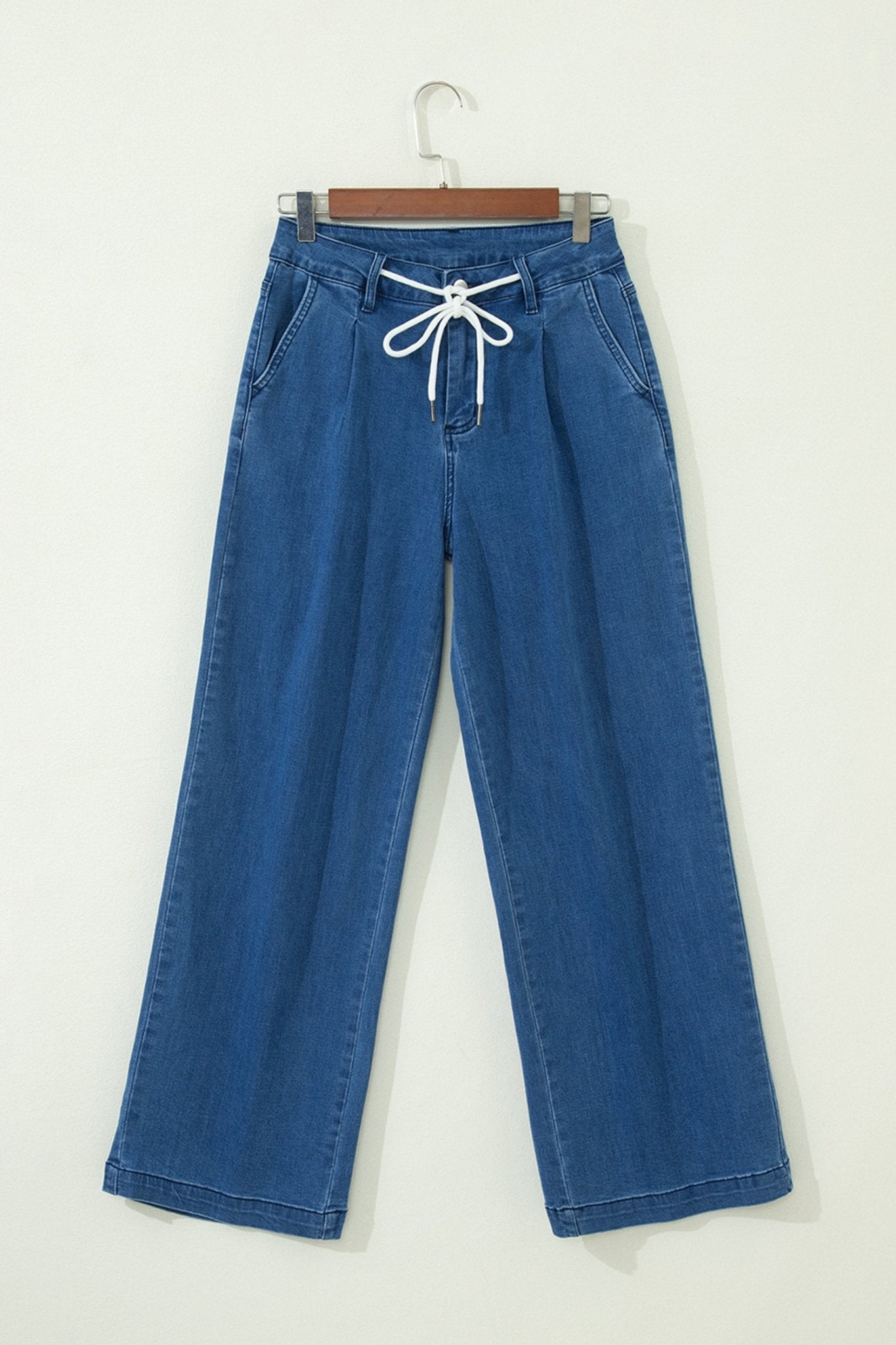 Dusk Blue Lace - up Pull on Wide Leg Jeans - Crowned Energy CO.