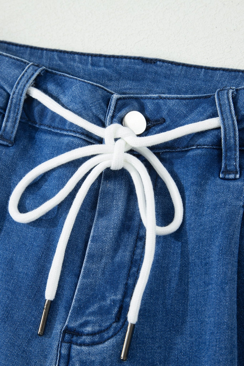 Dusk Blue Lace - up Pull on Wide Leg Jeans - Crowned Energy CO.