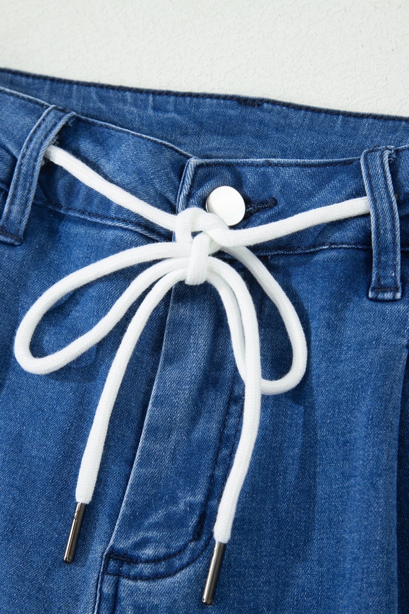 Dusk Blue Lace - up Pull on Wide Leg Jeans - Crowned Energy CO.