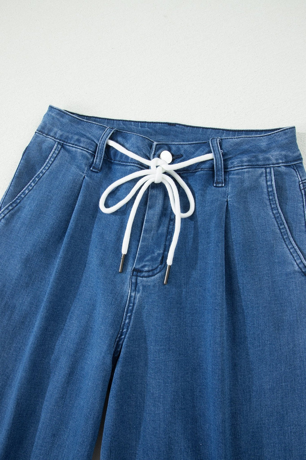Dusk Blue Lace - up Pull on Wide Leg Jeans - Crowned Energy CO.