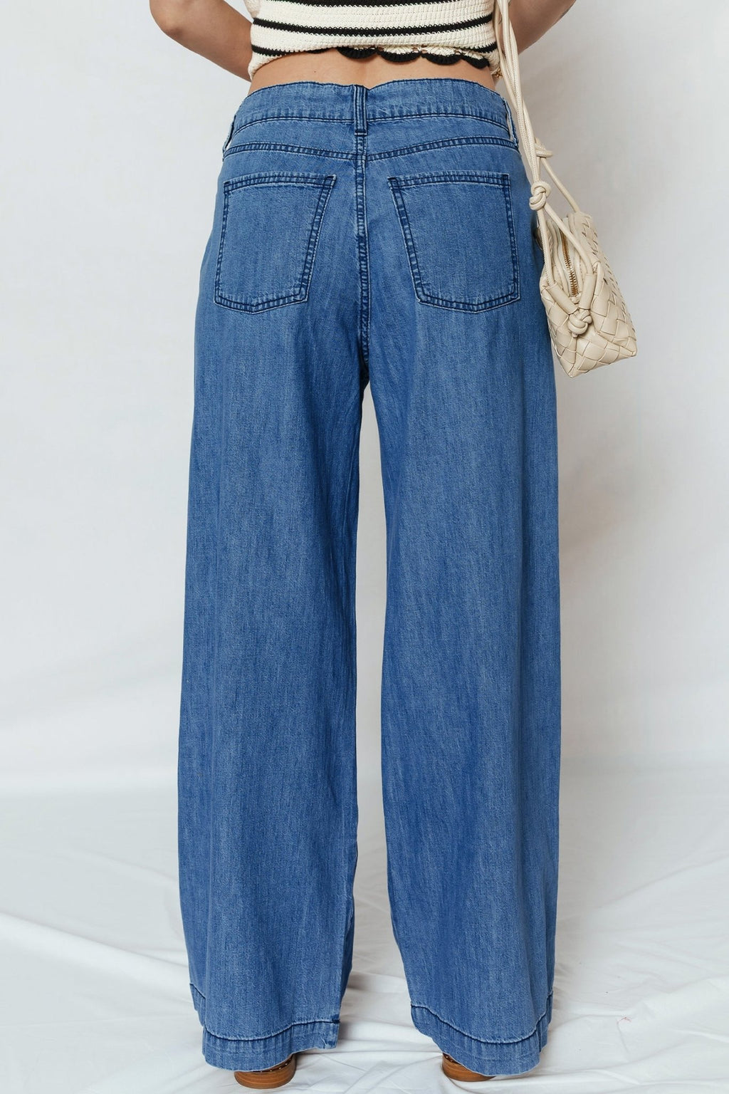 Dusk Blue Lace - up Pull on Wide Leg Jeans - Crowned Energy CO.