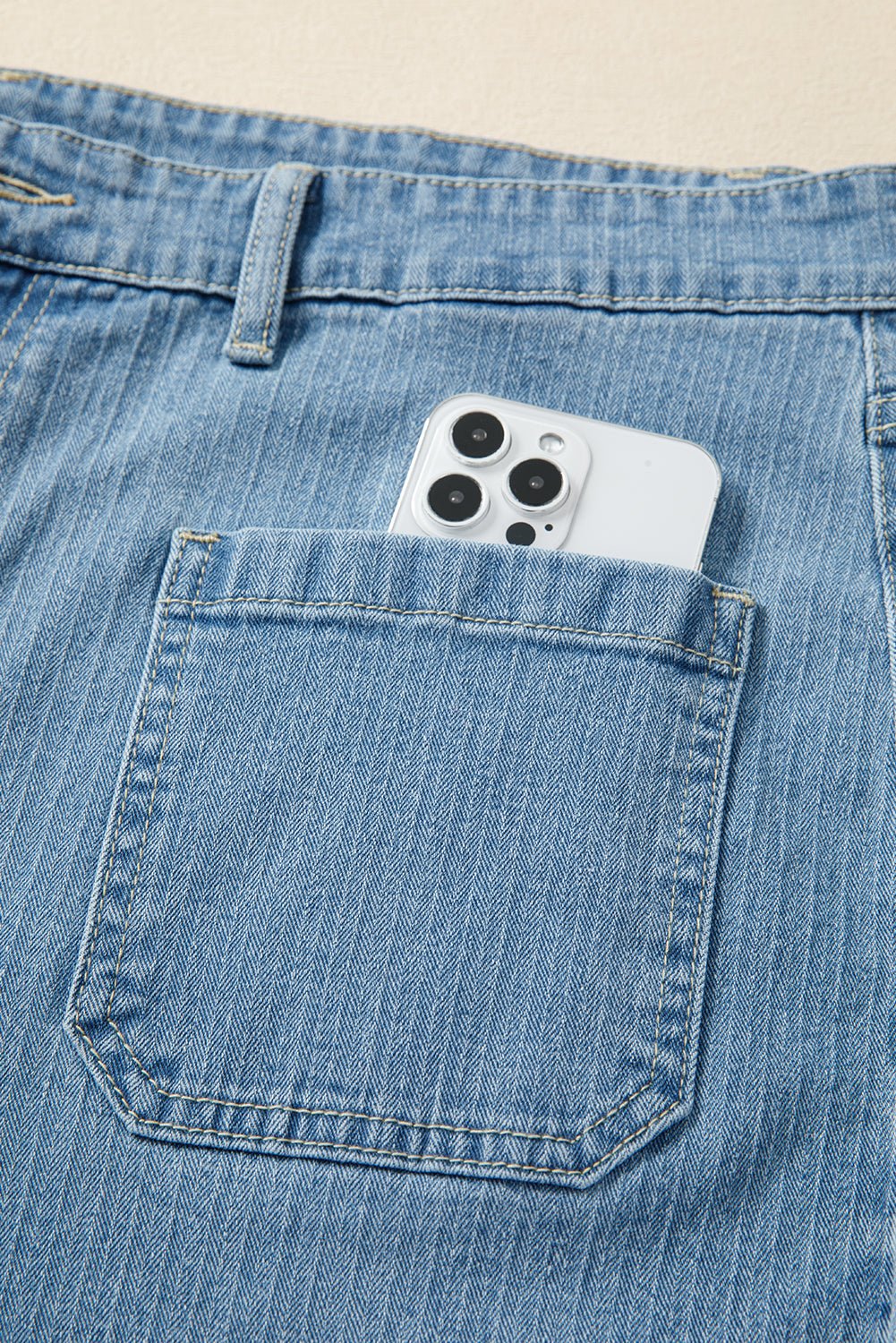 Dusk Blue Patched Pocket Textured Wide Leg Plus Size Jeans - Goddess Vibes