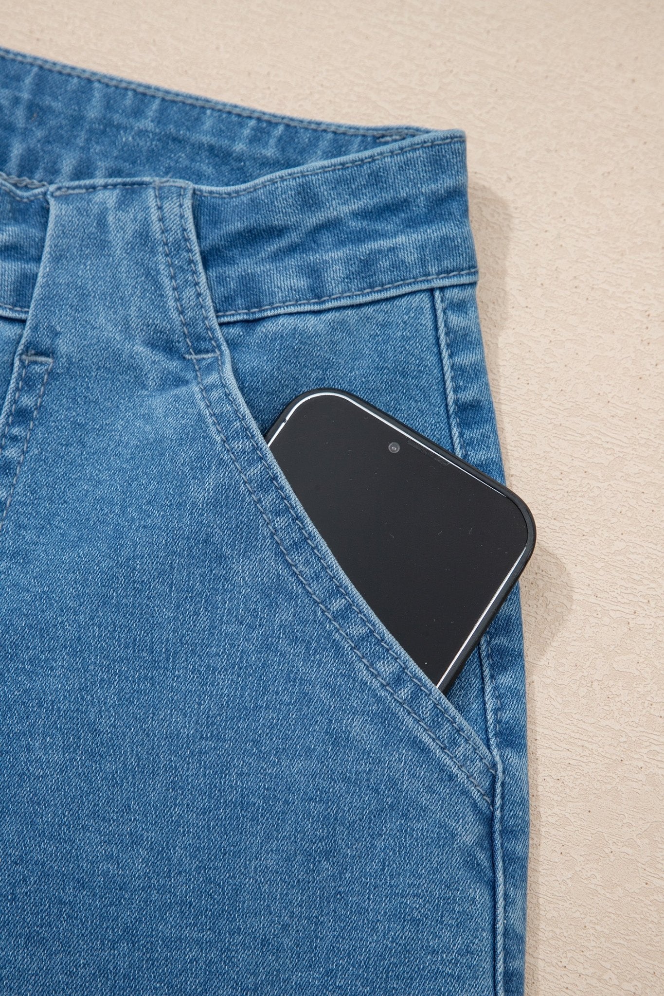 Dusk Blue Retro Washed Patch Pocket Stretchy Jeans - Crowned Energy CO.