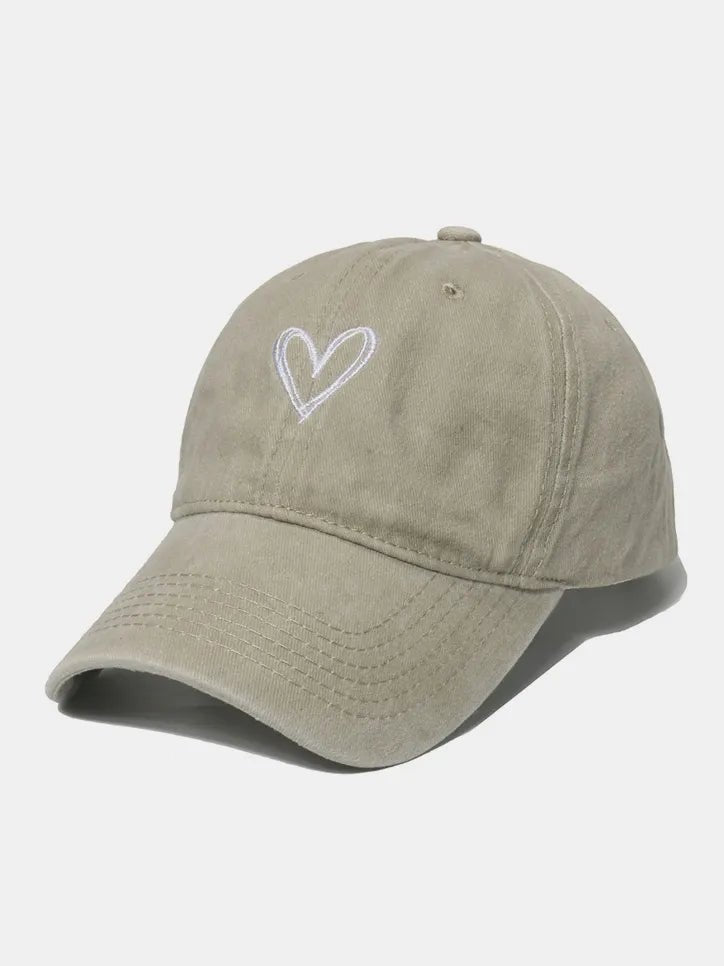 Embroidered Heart Washed Cotton Baseball Cap - Crowned Energy CO.