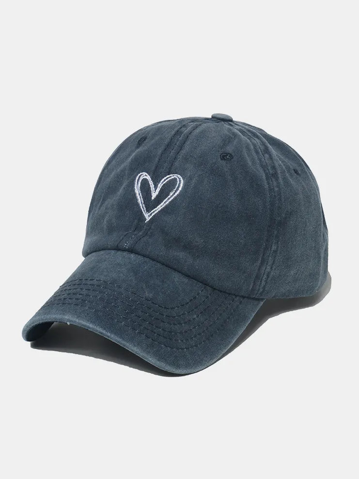Embroidered Heart Washed Cotton Baseball Cap - Crowned Energy CO.