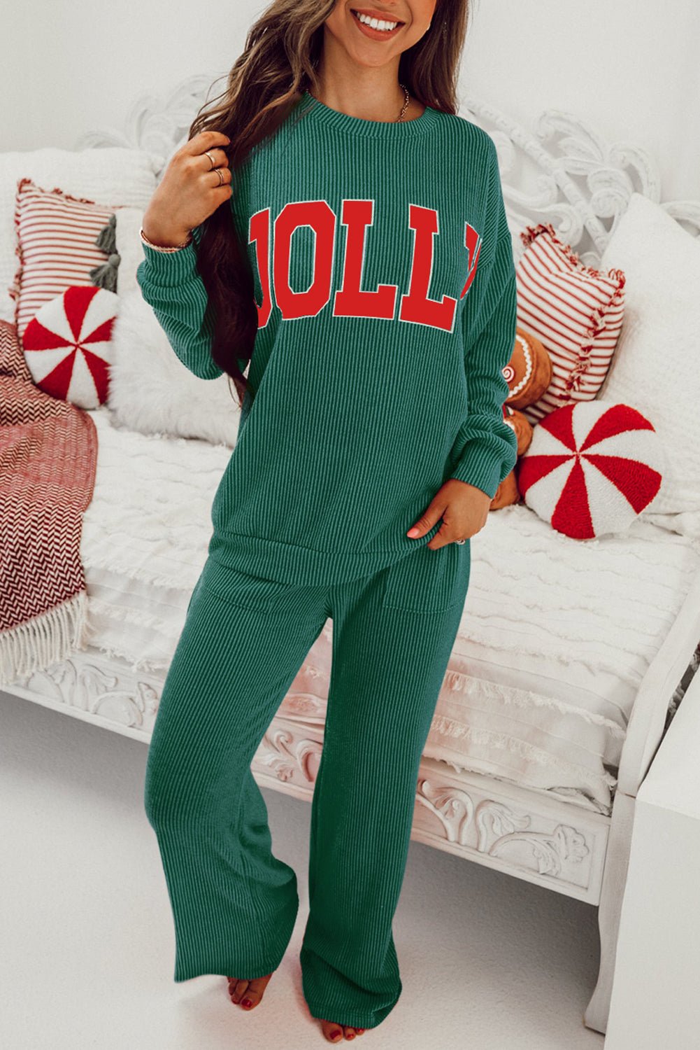 Evergreen JOLLY Corded Long Sleeve Top and Pockets Pants Set - Crowned Energy CO.