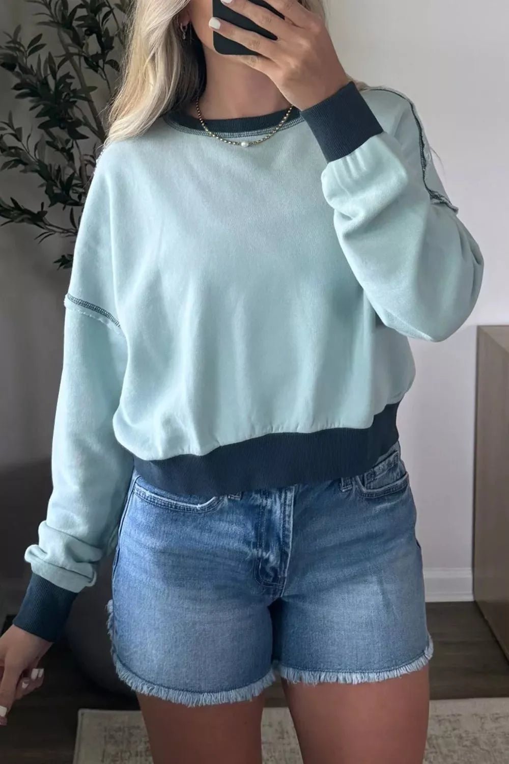 Exposed Seam Cropped Sweatshirt - Crowned Energy CO.