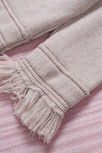 Exposed Seam Fringe Hem V - Neck Long Sleeve Sweater - Goddess Vibes