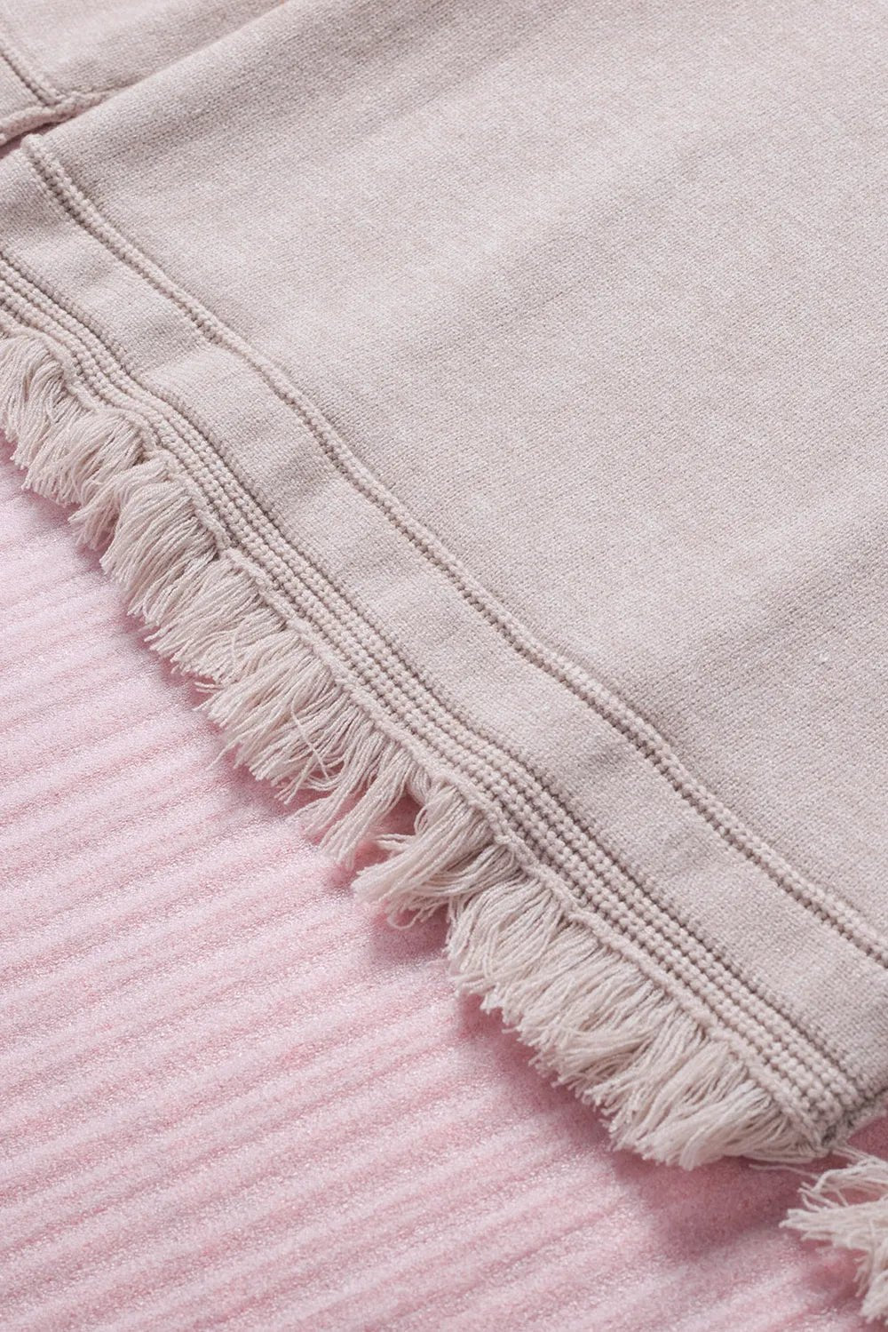 Exposed Seam Fringe Hem V - Neck Long Sleeve Sweater - Goddess Vibes