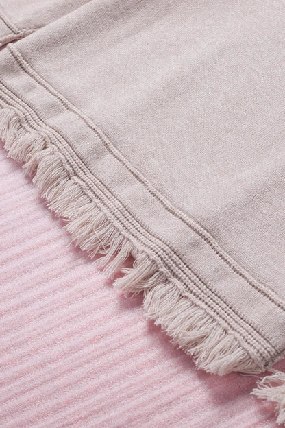 Exposed Seam Fringe Hem V - Neck Long Sleeve Sweater - Goddess Vibes