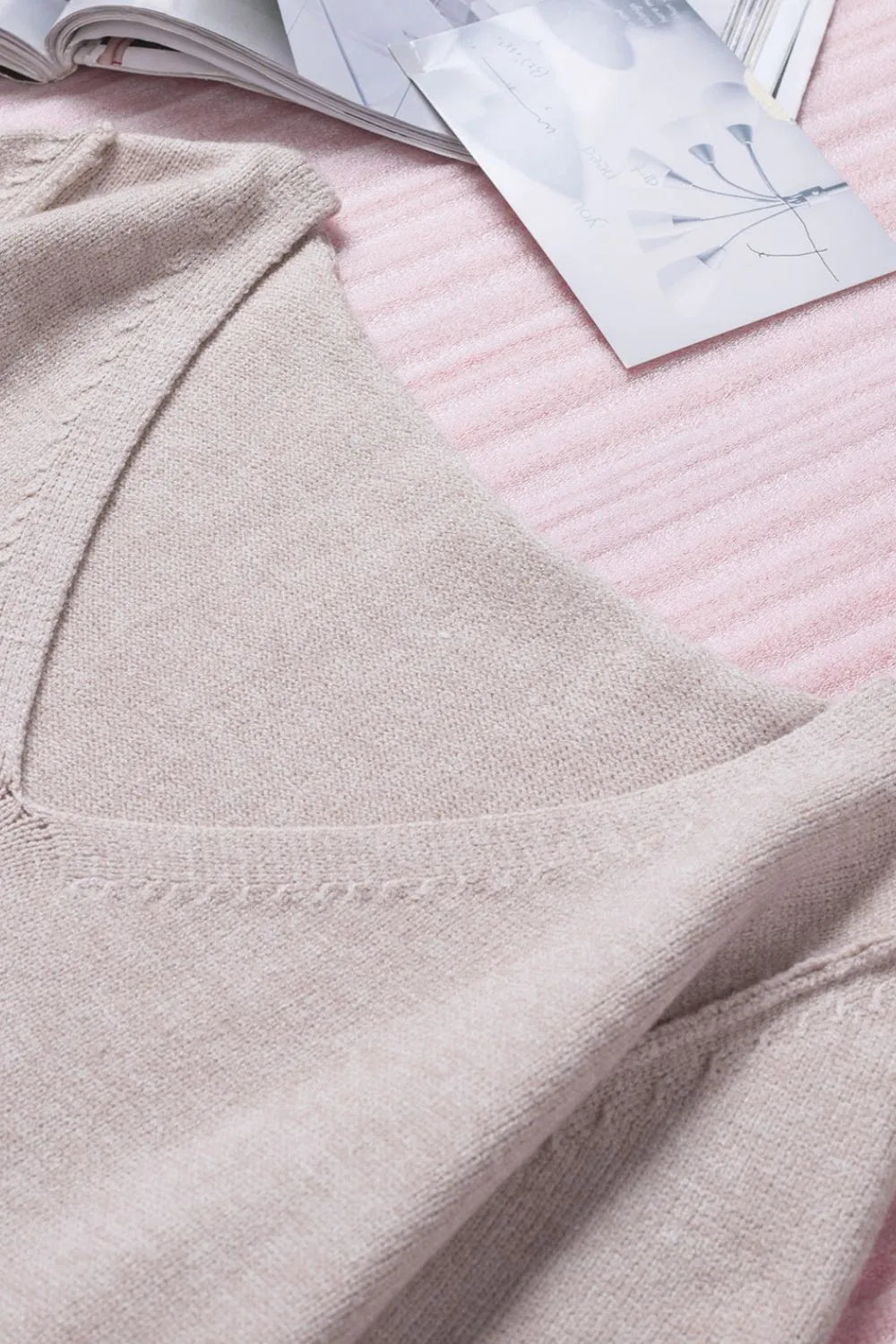 Exposed Seam Fringe Hem V - Neck Long Sleeve Sweater - Goddess Vibes