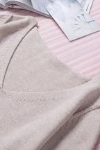 Exposed Seam Fringe Hem V - Neck Long Sleeve Sweater - Goddess Vibes