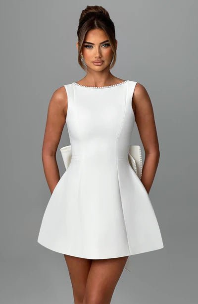 Crowned Energy CO. White / L Goddess Vibes Dresses Fashion Big-Bowed Pearls Backless Dress Summer Slim Sleeveless A-line Dresses For Party Evening Women's Clothing