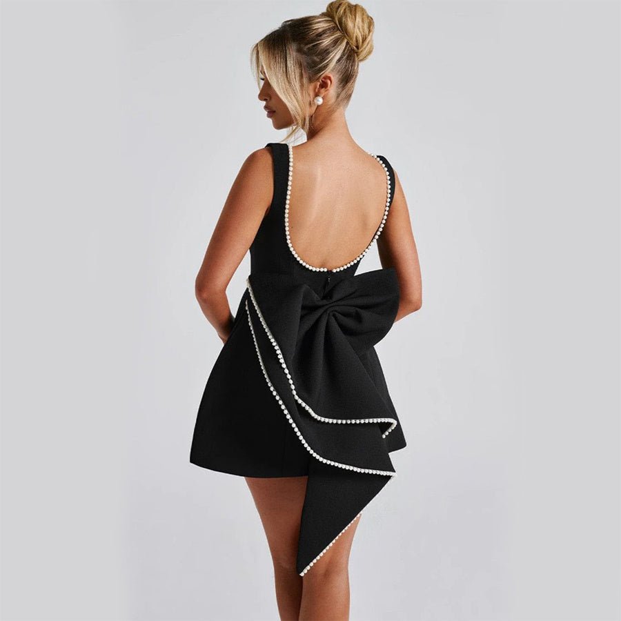 Crowned Energy CO. Black / L Goddess Vibes Dresses Fashion Big-Bowed Pearls Backless Dress Summer Slim Sleeveless A-line Dresses For Party Evening Women's Clothing