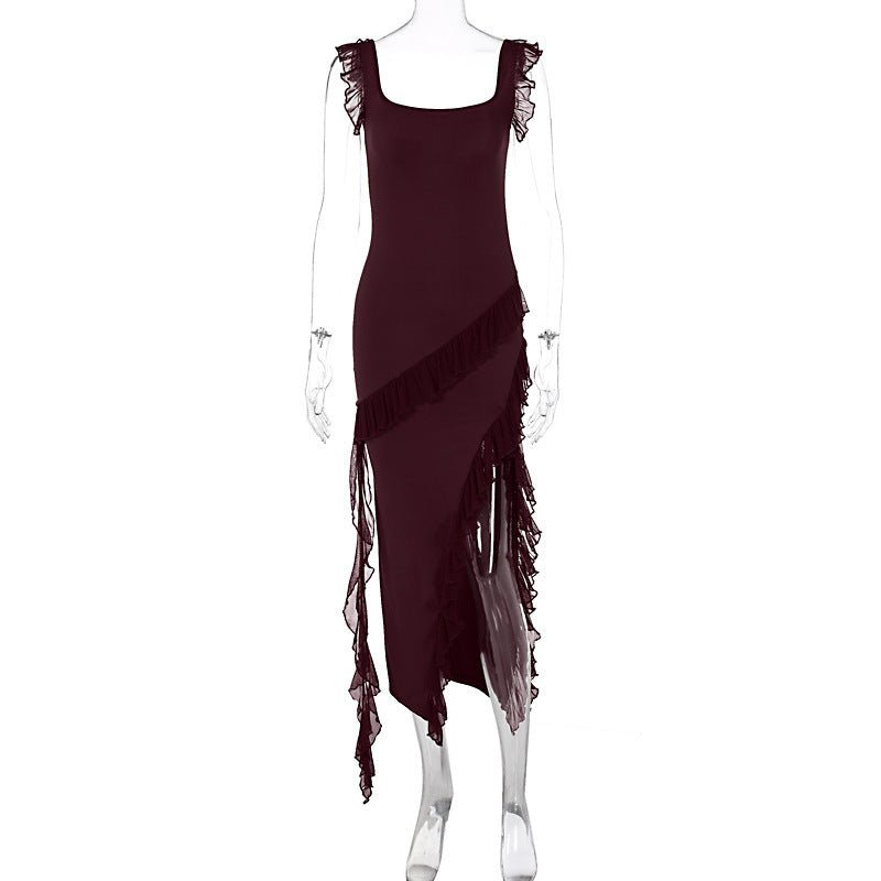 Crowned Energy CO. Wine Red / 2XL Goddess Vibes Dresses Female Summer Fashionable Stringy Selvedge Stitching Temperament Dress