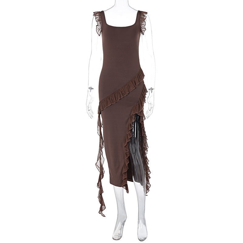 Crowned Energy CO. Brown / 2XL Goddess Vibes Dresses Female Summer Fashionable Stringy Selvedge Stitching Temperament Dress