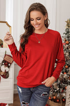 Fiery Red Solid Round Neck Raglan Sleeve Sweatshirt - Goddess Vibes