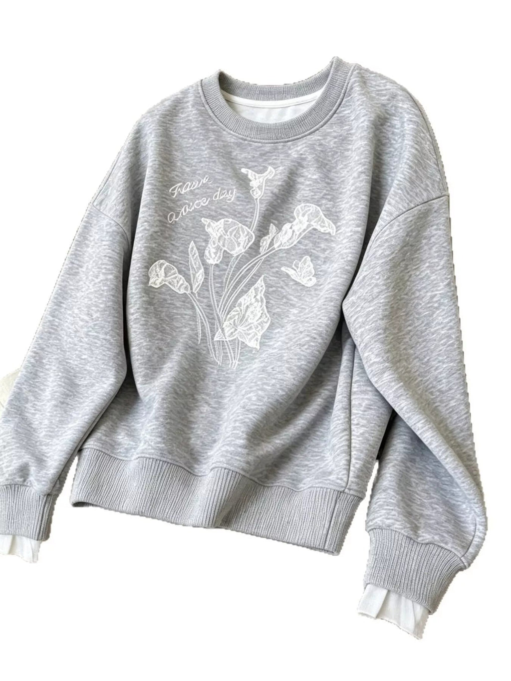 Floral Crew Neck Sweatshirt - Crowned Energy CO.